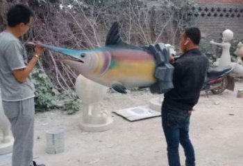 彩繪劍魚雕塑 仿真海洋生物雕塑 步行街?jǐn)[件