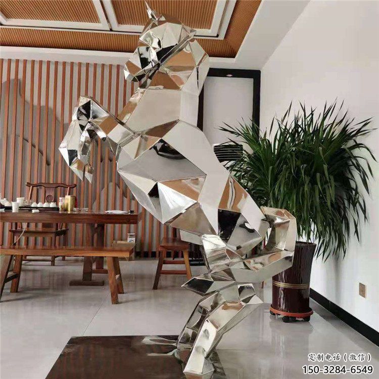 幾何奔馬雕塑，城市動(dòng)物擺件，大型雕塑