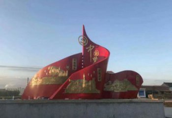 城市旗幟雕塑，烤漆黨建雕塑，古銅效果