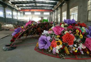 鋼鑄花籃雕塑定價，街頭雕塑，烤漆葵花花籃雕塑定價