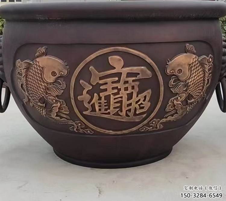 金魚(yú)圖紫銅缸雕塑 金魚(yú)圖紫銅缸雕塑