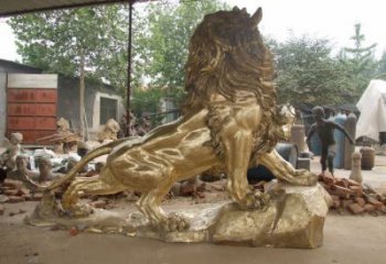 大型獅子雕塑精品，標(biāo)識雕塑，鑄銅走獅雕塑選用