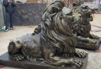 安義大型趴獅雕塑，仿銅動(dòng)物雕塑，玻璃鋼獅子雕塑制作