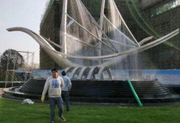 太原帆船噴泉雕塑，水景水秀組合，旱地帆船噴泉雕塑廠家