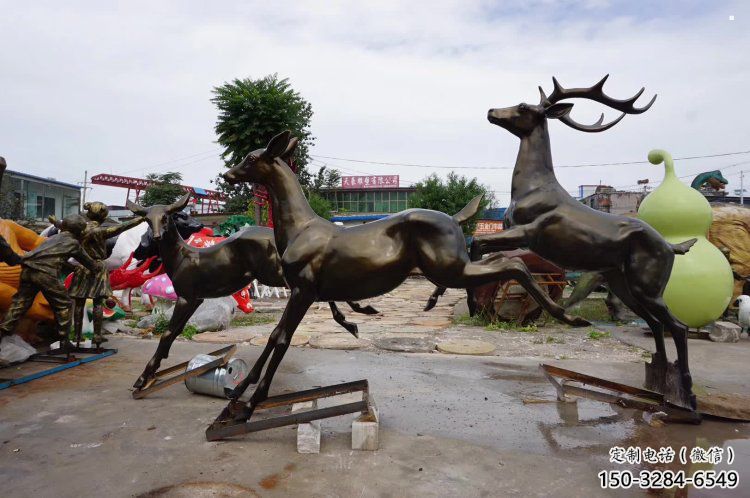 臺州戶外小鹿批發(fā)，動物雕塑，梅花鹿銅雕塑供求