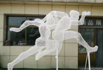 阿克蘇鏤空跨欄雕塑制造商，透雕雕塑，鐵藝體育人物雕塑供給